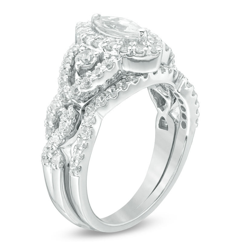 Main Image 2 of 1-1/2 CT. T.W. Marquise Diamond Frame Twist Bridal Set in 10K White Gold
