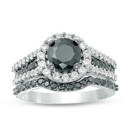 2 CT. T.W. Enhanced Black and White Diamond Frame Multi-Row Bridal Set in 14K White Gold