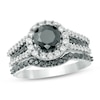 Thumbnail Image 0 of 2 CT. T.W. Enhanced Black and White Diamond Frame Multi-Row Bridal Set in 14K White Gold