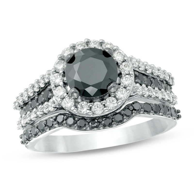 Main Image 1 of 2 CT. T.W. Enhanced Black and White Diamond Frame Multi-Row Bridal Set in 14K White Gold