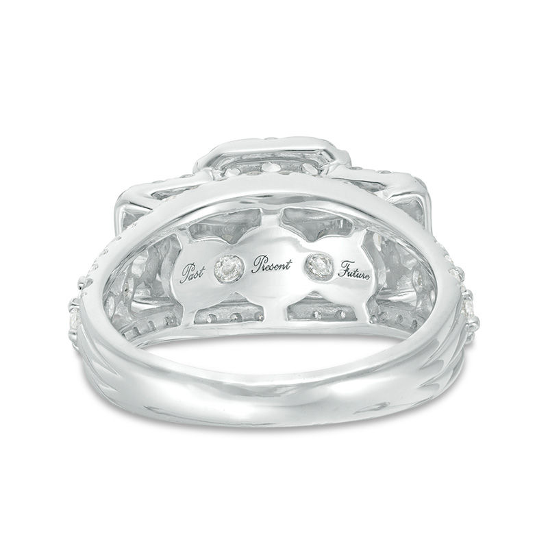 Main Image 3 of 2-1/2 CT. T.W. Certified Emerald-Cut Diamond Past Present Future® Frame Engagement Ring in 14K White Gold (I/I1)