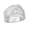 Thumbnail Image 1 of 1/2 CT. T.W. Baguette Diamond Rope-Textured Multi-Row Bypass Ring in 14K White Gold