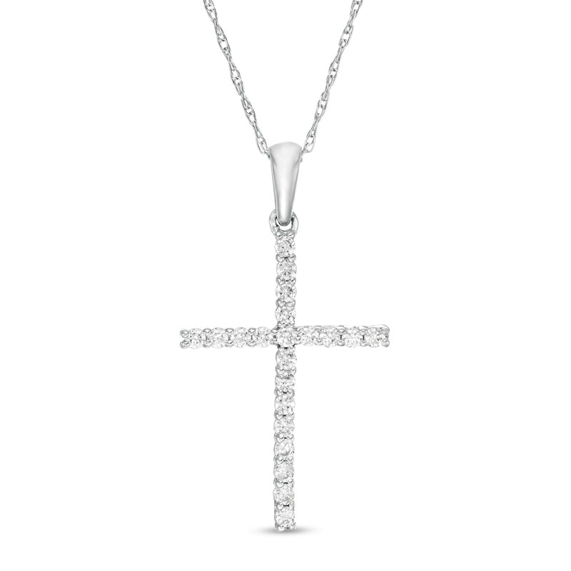 Main Image 1 of 1/6 CT. T.W. Diamond Cross Pendant in 10K White Gold