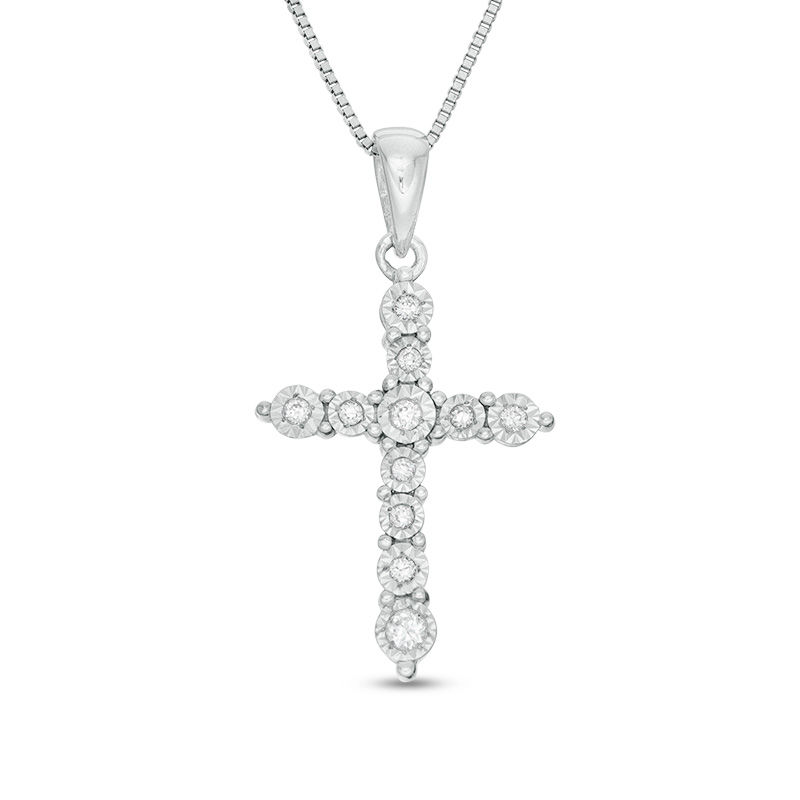 Main Image 1 of 1/10 CT. T.W. Diamond Cross Pendant in Sterling Silver
