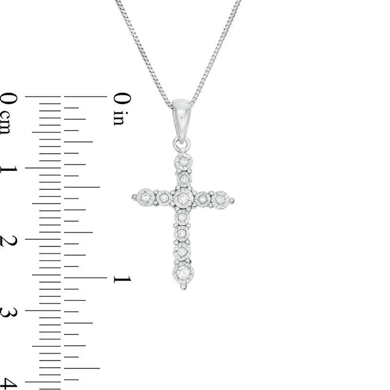 Main Image 2 of 1/10 CT. T.W. Diamond Cross Pendant in Sterling Silver