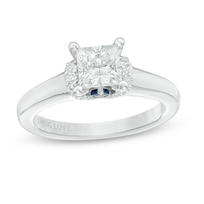 Main Image 1 of Vera Wang Love Collection 1-1/10 CT. T.W. Princess-Cut Diamond Solitaire Collar Engagement Ring in 14K White Gold