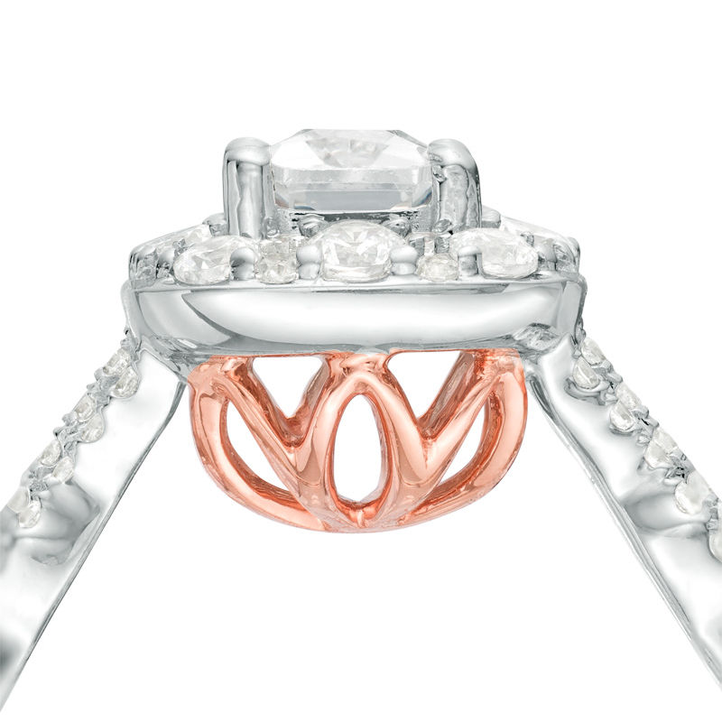 Main Image 3 of Love's Destiny by Zales 1 CT. T.W. Certified Emerald-Cut Diamond Frame Engagement Ring in 14K Two-Tone Gold (I/SI2)