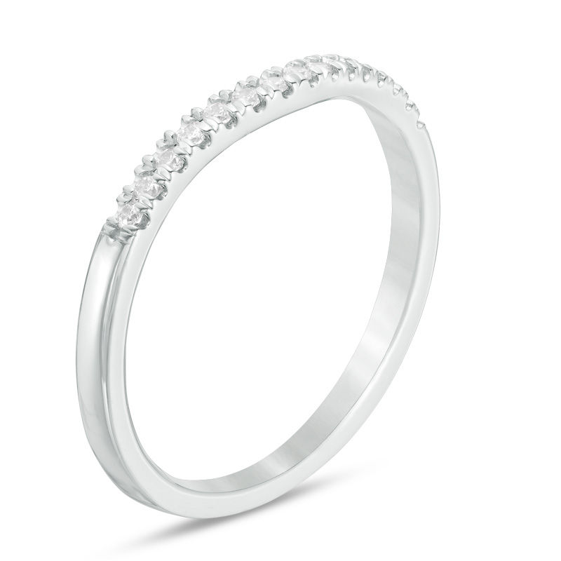 Main Image 2 of Love's Destiny by Zales 1/8 CT. T.W. Certified Diamond Contour Wedding Band in 14K White Gold (I/SI2)
