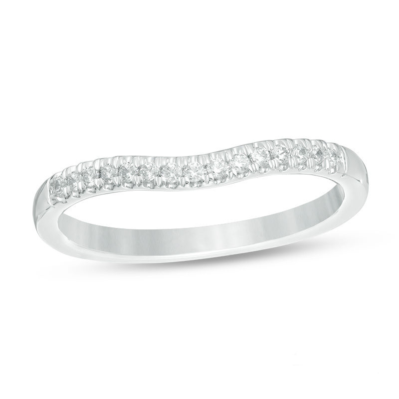 Love's Destiny by Zales 1/8 CT. T.W. Certified Diamond Contour Wedding Band in 14K White Gold (I/SI2)