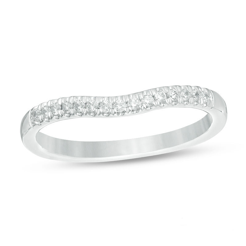 Main Image 1 of Love's Destiny by Zales 1/8 CT. T.W. Certified Diamond Contour Wedding Band in 14K White Gold (I/SI2)