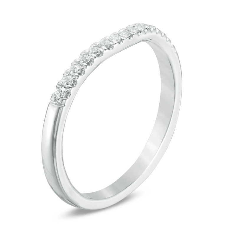 Love's Destiny by Zales 1/8 CT. T.W. Certified Diamond Contour Wedding Band in 14K White Gold (I/SI2)