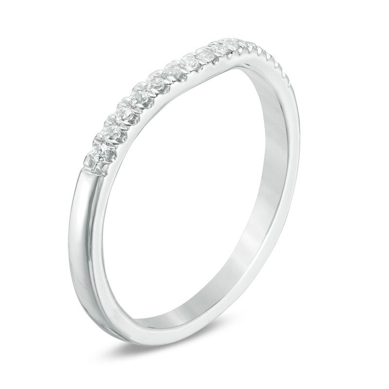 Main Image 2 of Love's Destiny by Zales 1/8 CT. T.W. Certified Diamond Contour Wedding Band in 14K White Gold (I/SI2)
