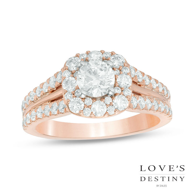 Main Image 1 of Love's Destiny by Zales 1-1/2 CT. T.W. Certified Diamond Cushion Engagement Ring in 14K Two-Tone Gold (I/SI2)