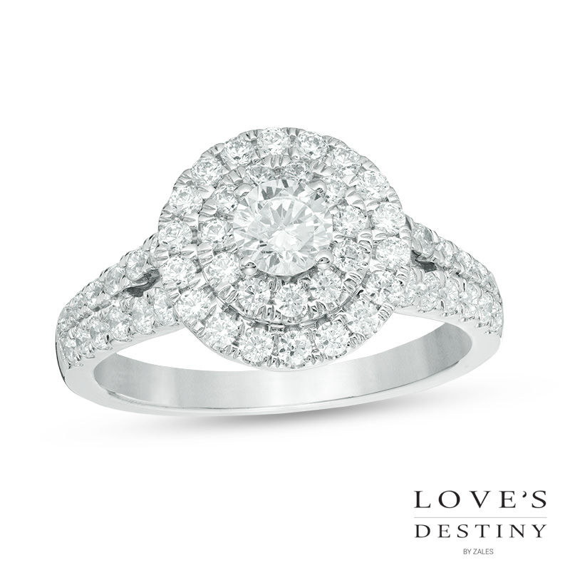 Main Image 1 of Love's Destiny by Zales 1-1/4 CT. T.W. Certified Diamond Double Frame Engagement Ring in 14K White Gold (I/SI2)