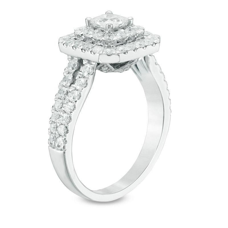 Main Image 2 of Love's Destiny by Zales 1-1/2 CT. T.W. Certified Princess-Cut Diamond Frame Engagement Ring in 14K Two-Tone Gold