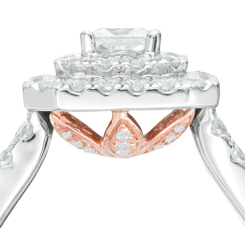 Main Image 3 of Love's Destiny by Zales 1-1/2 CT. T.W. Certified Princess-Cut Diamond Frame Engagement Ring in 14K Two-Tone Gold
