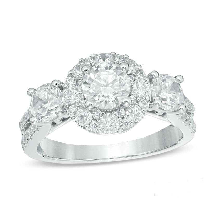 Main Image 1 of Love's Destiny by Zales 2 CT. T.W. Certified Diamond Three Stone Engagement Ring in 14K White Gold (I/SI2)