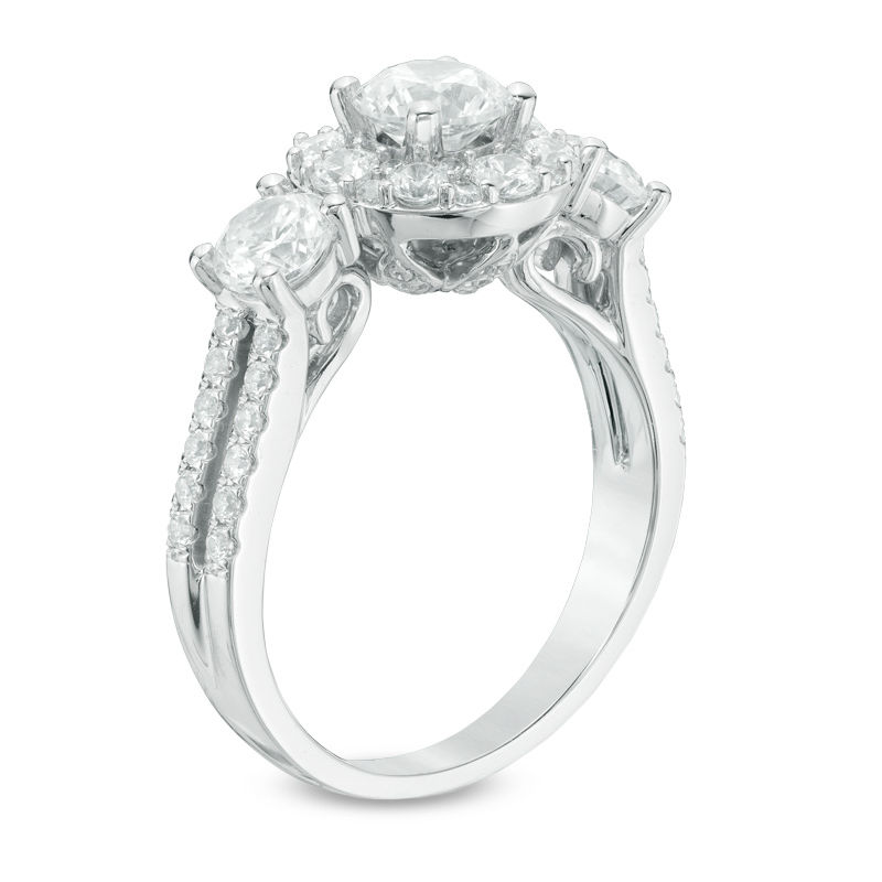 Main Image 2 of Love's Destiny by Zales 2 CT. T.W. Certified Diamond Three Stone Engagement Ring in 14K White Gold (I/SI2)
