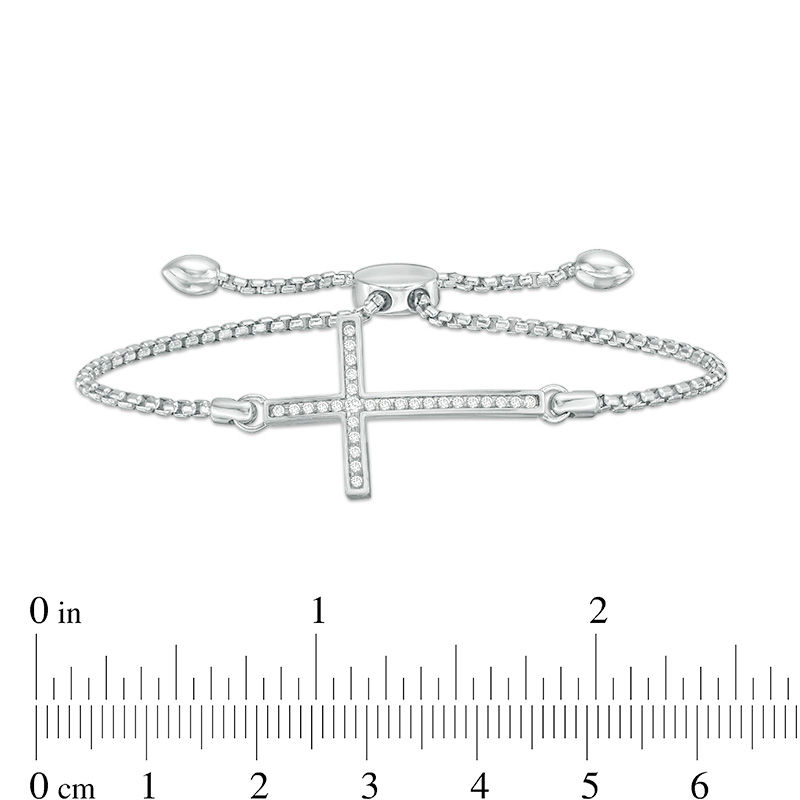 Main Image 2 of 1/4 CT. T.W. Diamond Sideways Cross Bolo Bracelet in Sterling Silver - 8.0"