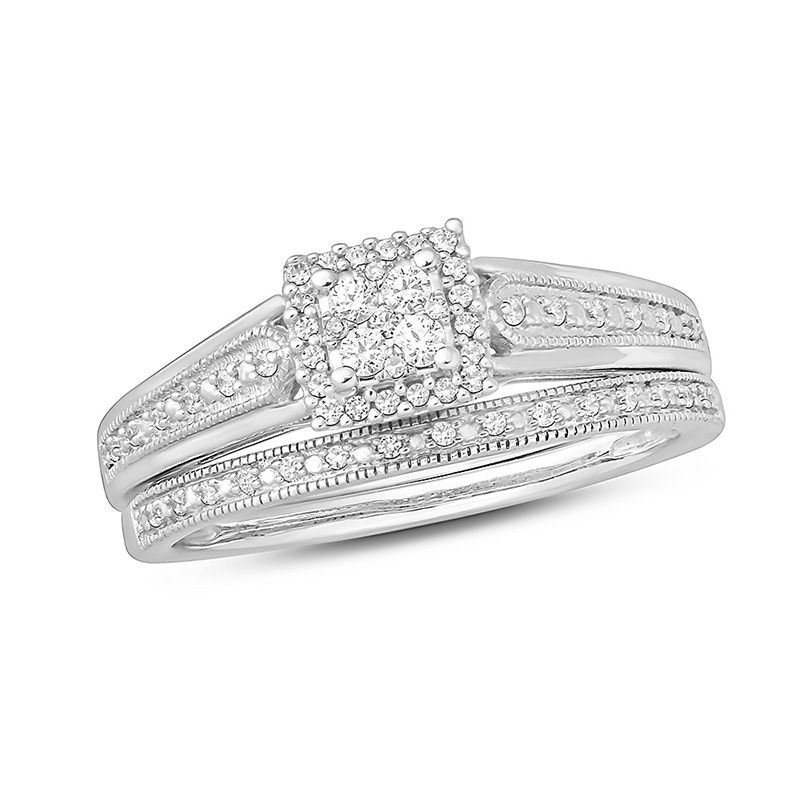 1 4 CT. T.W. Vintage Style Diamond Frame Bridal Set in Sterling Silver Zales Outlet