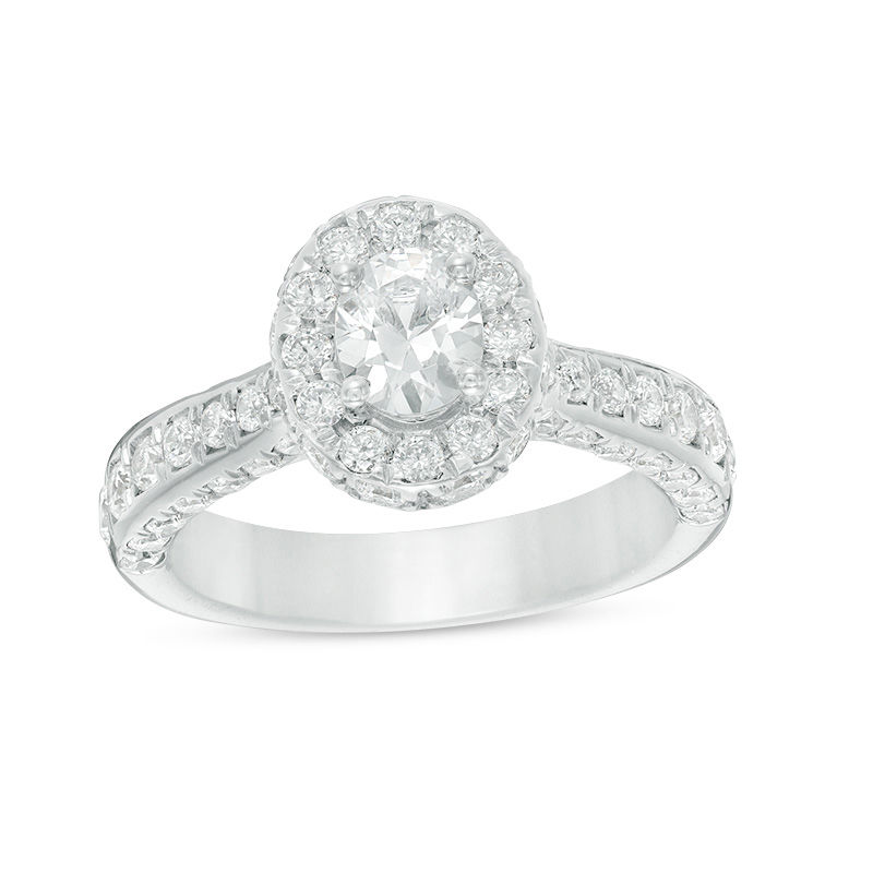 2 CT. T.W. Certified Canadian Oval Diamond Frame Engagement Ring in 14K White Gold (I/SI2)