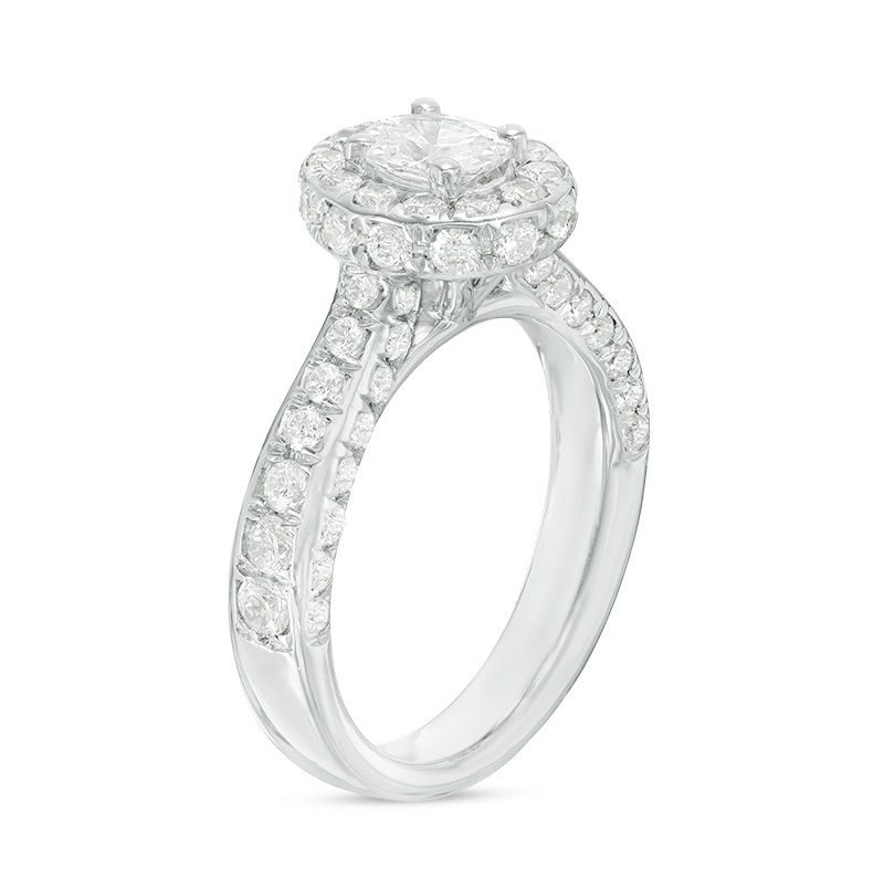 2 CT. T.W. Certified Canadian Oval Diamond Frame Engagement Ring in 14K White Gold (I/SI2)