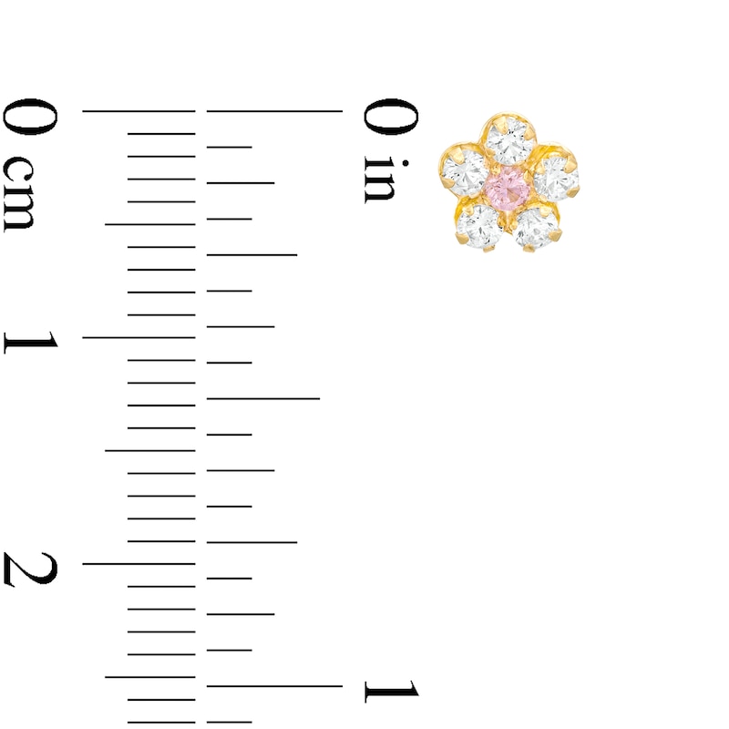 Main Image 3 of Child's Pink and White Cubic Zirconia Flower Stud Earrings in 14K Gold