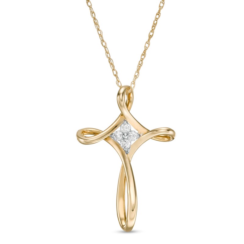 Main Image 1 of 1/15 CT. T.W. Diamond Loop Cross Pendant in 10K Gold
