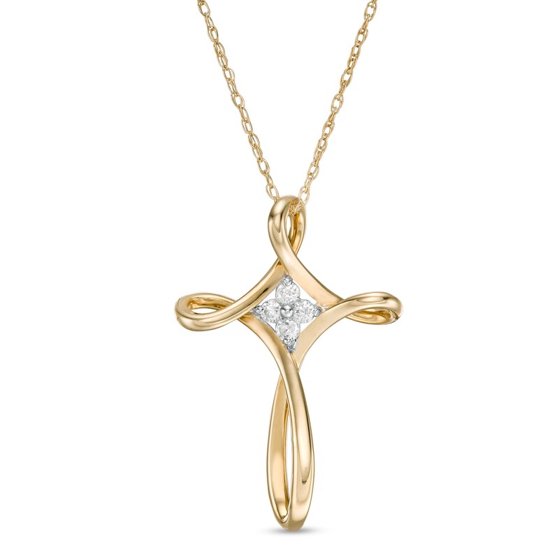 1/15 CT. T.W. Diamond Loop Cross Pendant in 10K Gold