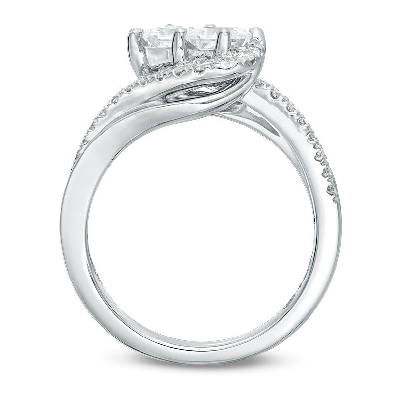 Ever Us® 1 CT. T.W. Princess-Cut Two-Stone Diamond Tilted Bypass Frame Ring in 14K White Gold