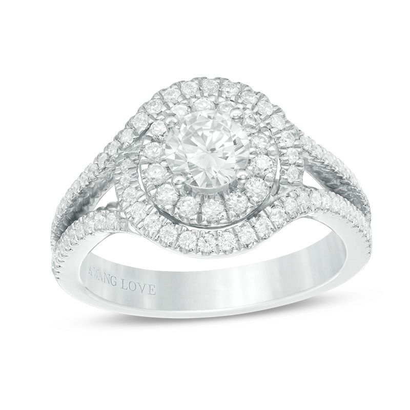 Main Image 1 of Vera Wang Love Collection 1 CT. T.W. Diamond Swirl Frame Split Shank Engagement Ring in 14K White Gold