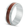 Thumbnail Image 1 of Men's 8.0mm Comfort Fit Wood Grain Inlay Wedding Band in Stainless Steel