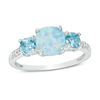 Thumbnail Image 1 of Cushion-Shaped Blue Topaz, Lab-Created Blue Opal and White Sapphire Three Stone Ring in Sterling Silver