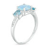 Thumbnail Image 1 of Cushion-Cut Blue Topaz, Lab-Created Blue Opal and White Sapphire Three Stone Ring in Sterling Silver