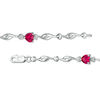 Thumbnail Image 2 of 5.0mm Heart-Shaped Lab-Created Ruby and Diamond Accent Bypass Link Bracelet in Sterling Silver - 7.25"