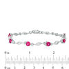 Thumbnail Image 2 of 5.0mm Heart-Shaped Lab-Created Ruby and Diamond Accent Bypass Link Bracelet in Sterling Silver - 7.25"