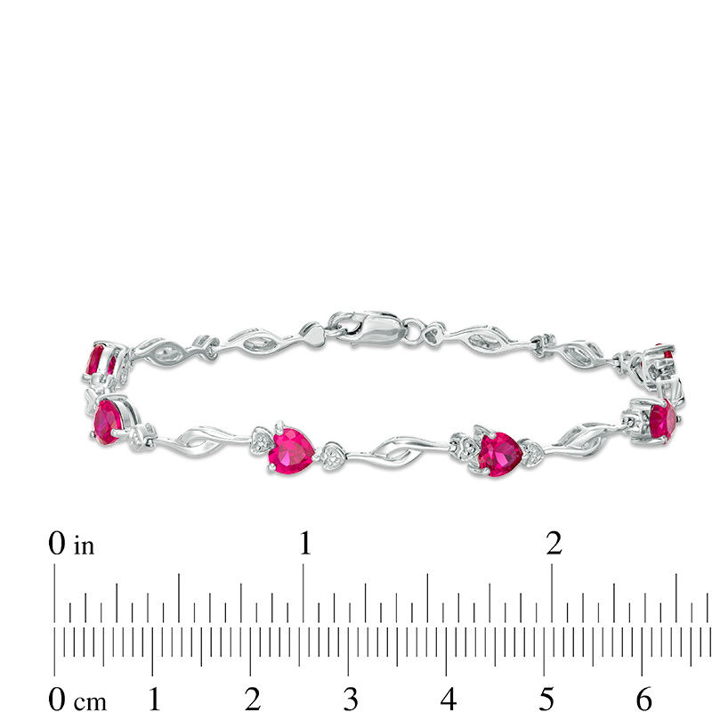 5.0mm Heart-Shaped Lab-Created Ruby and Diamond Accent Bypass Link Bracelet in Sterling Silver - 7.25"