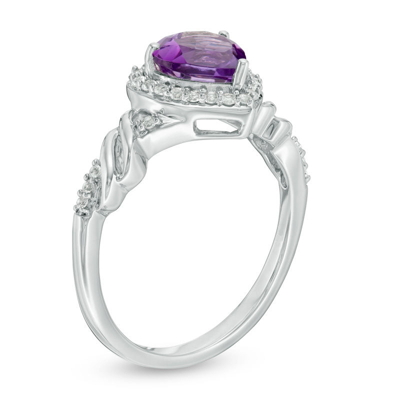 7.0mm Heart-Shaped Lab-Created Amethyst and White Sapphire Frame Twist Shank Ring in Sterling Silver