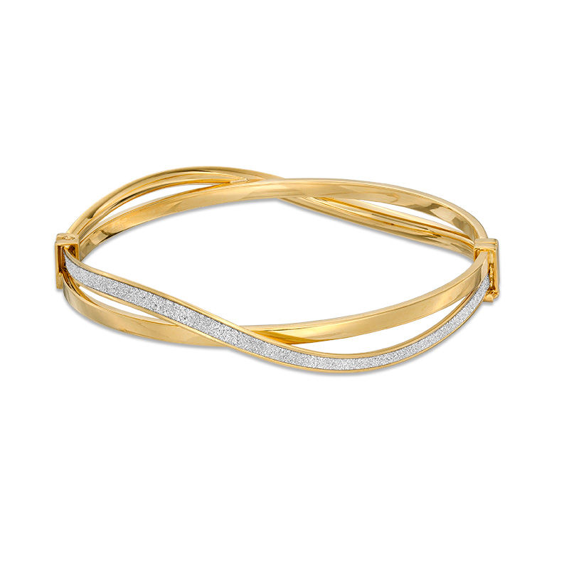 Main Image 1 of Made in Italy 7.0mm Glitter Enamel Crossover Wave Bangle in 14K Gold
