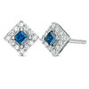 Vera Wang Love Collection Princess-Cut Blue Sapphire and 1/6 CT. T.W. Diamond Frame Stud Earrings in Sterling Silver