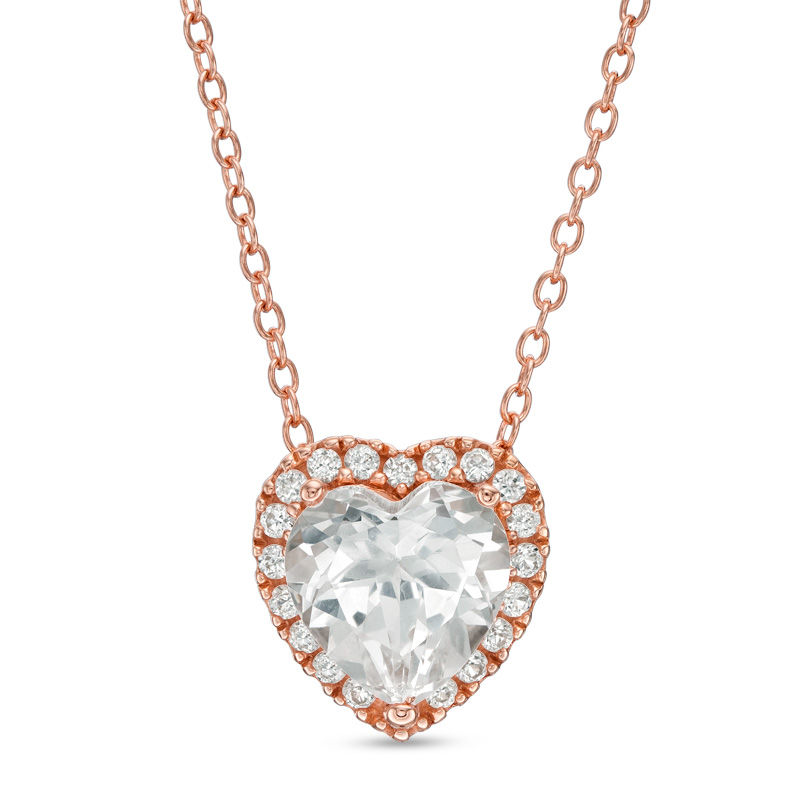 8.0mm Heart-Shaped Lab-Created White Sapphire Framed Pendant in Sterling Silver with 14K Rose Gold Plate