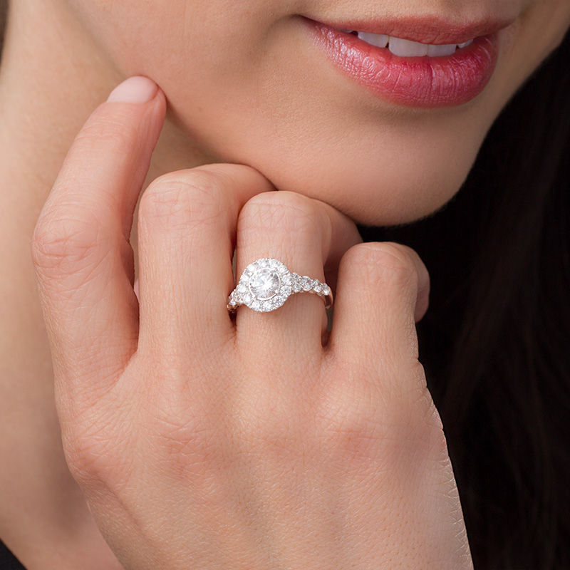 Main Image 3 of Celebration Ideal 1 CT. T.W. Certified Diamond Frame Engagement Ring in 14K White Gold (I/I1)