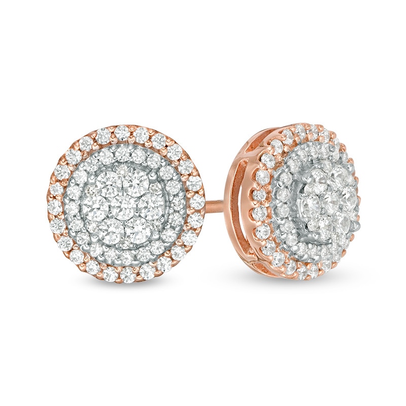 1/2 CT. T.W. Multi-Diamond Double Frame Stud Earrings in 10K Two-Tone Gold