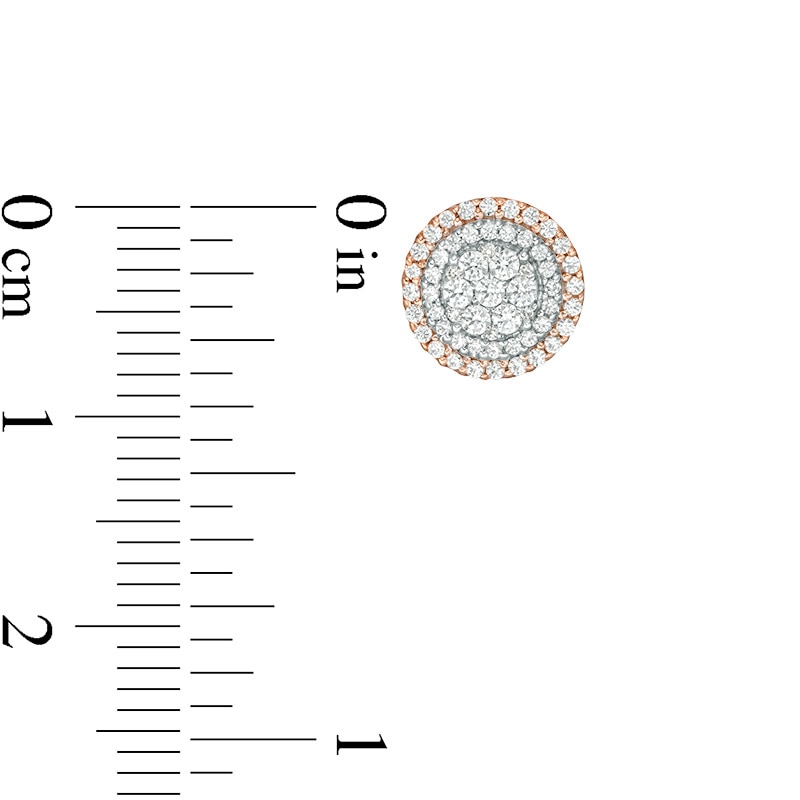 Main Image 2 of 1/2 CT. T.W. Multi-Diamond Double Frame Stud Earrings in 10K Two-Tone Gold