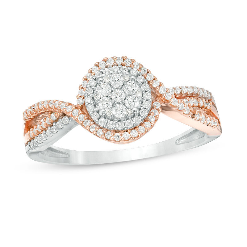 Main Image 1 of 1/3 CT. T.W. Composite Diamond Double Frame Bypass Ring in 10K Two-Tone Gold