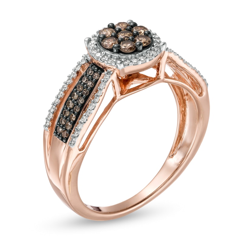 1/2 CT. T.W. Composite Champagne and White Diamond Frame Ring in 10K Rose Gold