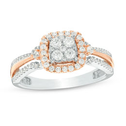 1/2 CT. T.W. Diamond Cushion Frame Ring in 10K Two-Tone Gold
