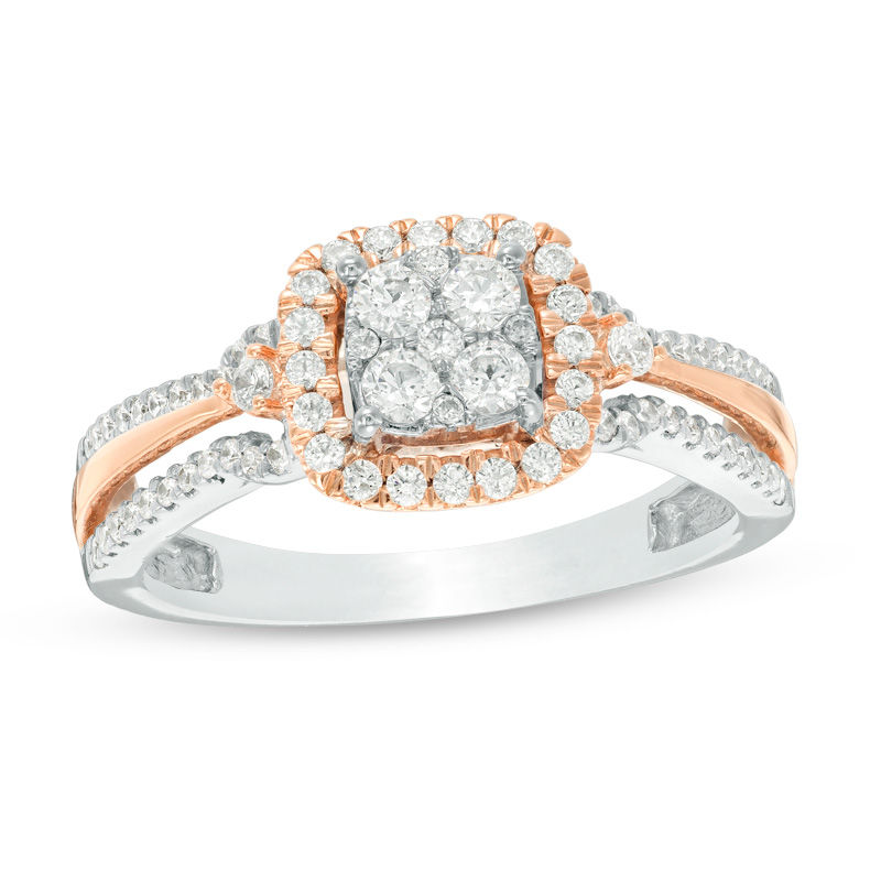 Main Image 1 of 1/2 CT. T.W. Diamond Cushion Frame Ring in 10K Two-Tone Gold