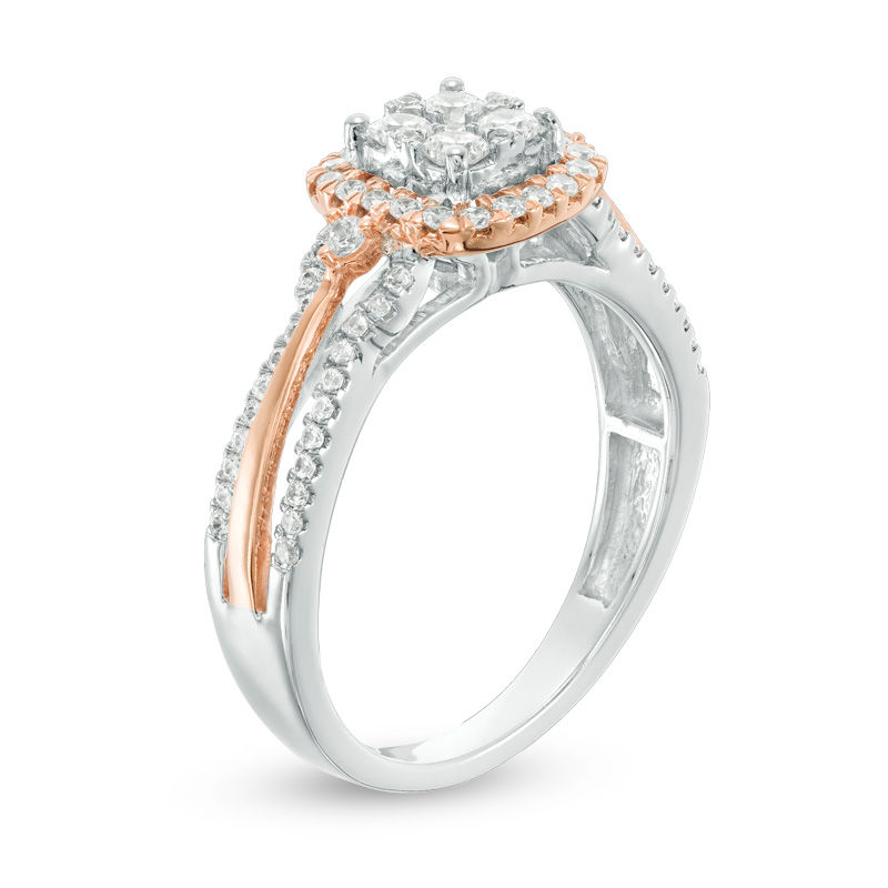 Main Image 2 of 1/2 CT. T.W. Diamond Cushion Frame Ring in 10K Two-Tone Gold