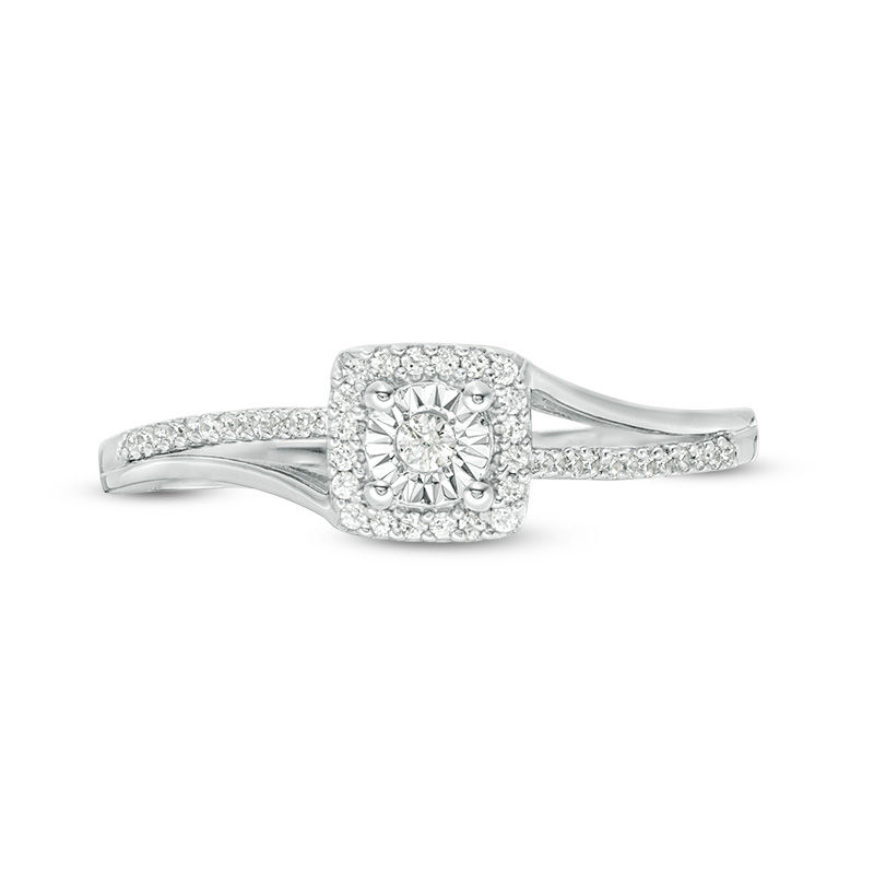 1/10 CT. T.W. Diamond Square Frame Bypass Promise Ring in 10K White Gold